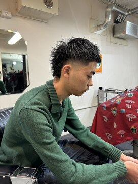 メリケンバーバーショップ フクオカ(MERICAN BARBERSHOP FUK) べリーショートダークアッシュニュアンスパーマ韓国マッシュ