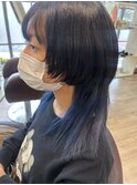 ウルフカット◆インナーカラー　シルバーアッシュ　ブルーカラー