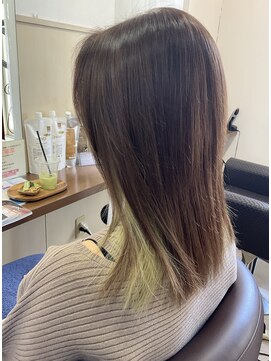 コアフィールフィス(COIFFURE fils) 【見附　今町】インナーカラー　ライムイエロー　部分カラー