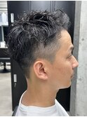 メンズ/アップバング/ツーブロックマッシュ/束感ショート波巻き