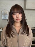 オリーブベージュ/レイヤーカット/顔周りレイヤー/シースルー