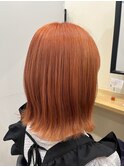 オレンジベージュ×切りっぱなしボブ