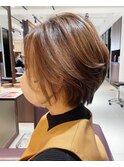 【藤田】前髪長めふんわりショート×赤味を抑えたベージュカラー