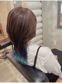 小顔くびれレイヤーカット透明感チャコールグレー×ブルー