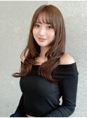 ココアベージュ×レイヤー[小顔/黒髪/オリーブグレー]