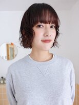 ネルケ 立川(nelke)&nbsp;ミニボブパーマウェーブパーマシースルーバングブラウン立川ボブ