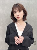 イメチェン外ハネボブ美髪ワイドバングミディアム縮毛矯正ボブ