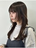 小顔顔周りレイヤーカットセミロングヘア暗髪グレージュカラー