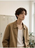 センター分けニュアンスパーマ極道パーマフェードマンバンヘア