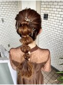 編みおろし　ポニー　玉ねぎヘア　お呼ばれヘア