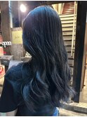 【白石】ブルーブラック艶カラー青髪ブリーチなしカラー