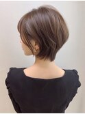 ピンクベージュ/アンブレラカラー/クールショート/前髪/稲毛海岸