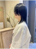 20代30代透明感暗髪ダークアッシュブルーデザインカット