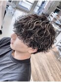シャドウパーマ波巻きパーマメンズハイライトパーマメッシュ