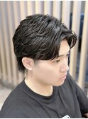 Haleブルーブラックフェザーパーマサーフカールニュアンスパーマ