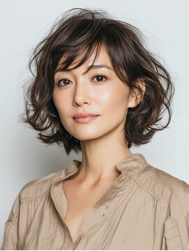 クラゲヘアー/小顔/ココアベージュ/オリーブグレー/川西