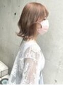 暖色系ミルクティーカラー 顔周りレイヤーカット 韓国系 wカラー