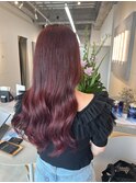 チェリーレッド20代30代艶髪ロングヘアブリーチなし