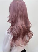 韓国風ロングハイトーンブリーチダブルカラーペールピンクmaaya