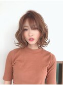 チョッピーバング/ネイビーグレー/ぱっつん前髪/マットブラウン