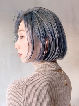 アルバム 銀座(ALBUM GINZA) ブルーボブツートンカラー_アースカラーくびれヘア_ba323602