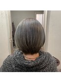 大人ショートボブ×ダブルカラー×グレー◎30代40代50代