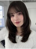 ハイライトカラーミルクティーベージュレイヤーカット