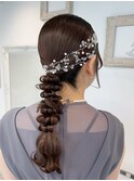 結婚式お呼ばれ編みおろしヘアセット三つ編みアレンジヘアメイク