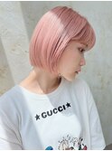 サラ艶ストレート×ブリーチ◎ハイトーンピンク×ボブ[ゆめが丘]
