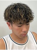 men's波巻きパーマ メッシュカラー