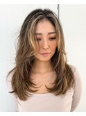 海外風グラデーションハイライト地毛ハイライト外国人風カラー