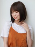 内巻き切りっぱなしボブアプリコットオレンジ暗髪黒髪ハイライト