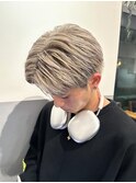 スパイキーショートフェザーパーマハイトーンカラーメンズカット