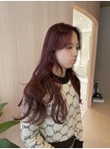【哉汰】暖色系/前髪無し/かきあげ/コテ巻き/ボルドー20代