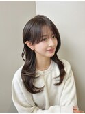 小顔レイヤー/胸上ロングレイヤー/くびれ巻き/透明感グレージュ