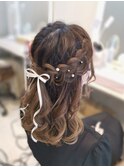 編み込みハーフアップ