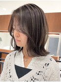 ハイライト白髪ぼかしダブルカラーインナーカラーショートボブ