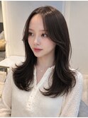 20代30代40代/おくれ毛/くびれミディ/レイヤーカット/暗髪