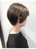 小顔オリーブカラーボブルフハイライトカラークールショート