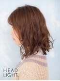 大人かわいいミディアムボブチェリーブラウンデジタルパーマ
