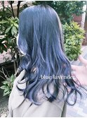 小顔セミロングくびれヘアブルーラベンダーデザインカラー韓国風