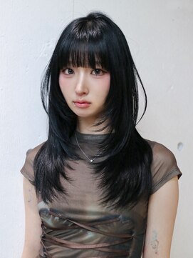 ロンググレージュ韓国ヘア顔周りレイヤー_F21028