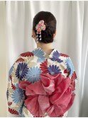 浴衣ヘア/王道シニヨン/兵児帯/花火大会/浴衣着付/お花帯結び