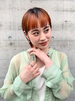 エムクランメイクス 原宿 表参道(m.clan MAKE'S)&nbsp;【松尾】ミニボブ オレンジカラー 前髪 切りっぱなしボブ