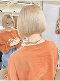ブロンドベージュ×小顔ボブ/ケアブリーチ/ハイトーン心斎橋