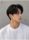 men's/ツーブロックセンターパート/黒染め/ニュアンスパーマ