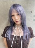 レイヤー ロング 顔まわり ラベンダー パープル