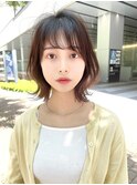 小顔ヘア ヌーディーカラー 韓国ボブ 切りっぱなしボブ