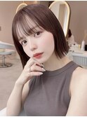 ぱつっとボブ/オリーブベージュ/韓国ボブ/小顔/顔周りカット