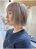 ホワイトブロンド/ワイドバング/美髪/外ハネボブ/ダブルカラー